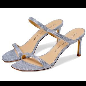 Stuart Weitzman Women’s Silver Gray Glitter Block Heels US 8.5B EU 39 NWOT